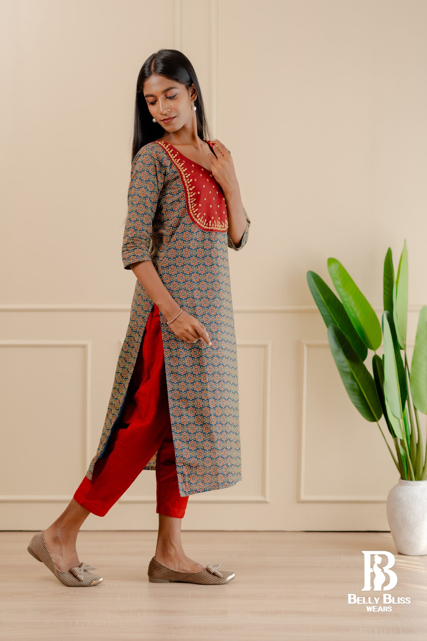 Ajrak cotton straight kurthi