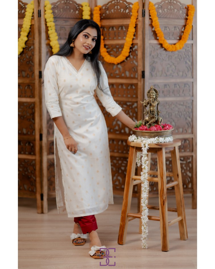 Kerala brocade print kurthi with straight Bottom