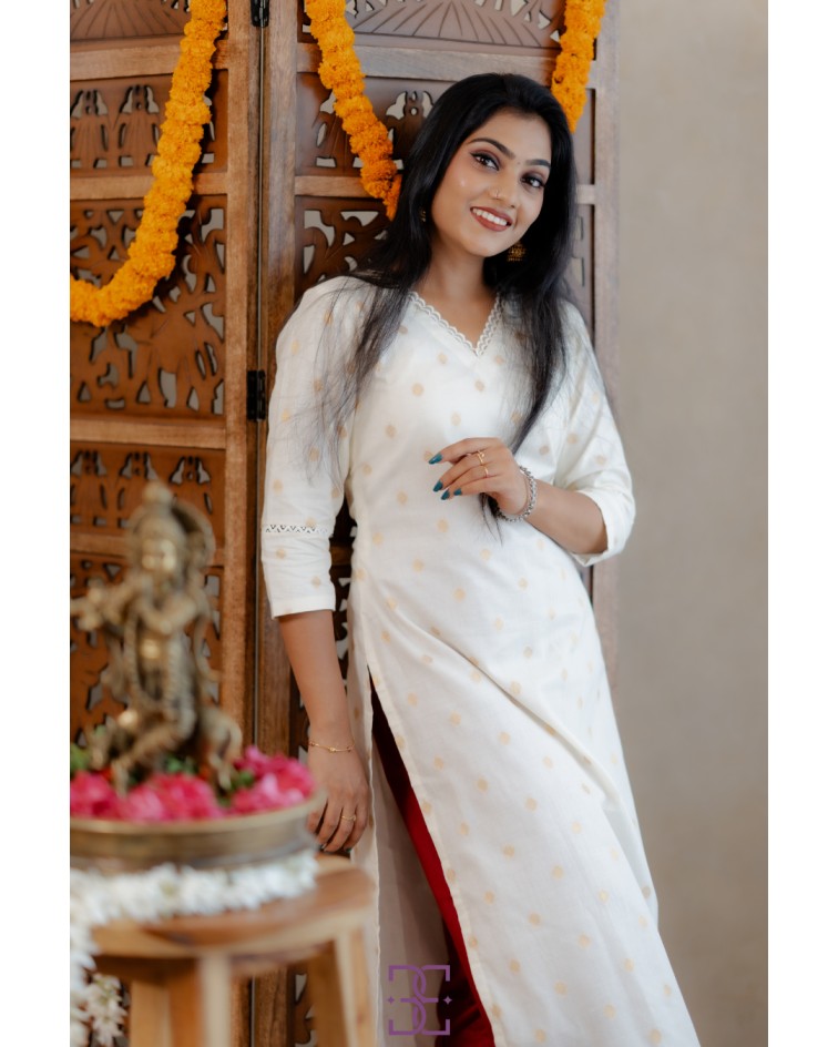 Kerala brocade print kurthi with straight Bottom