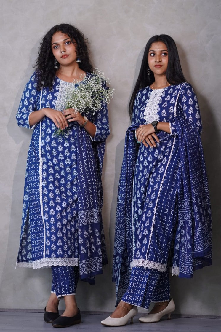 Handblock print Indigo three piece set