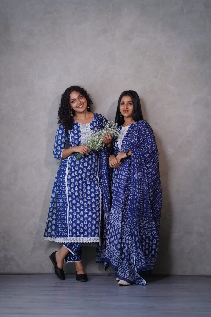 Handblock print Indigo three piece set