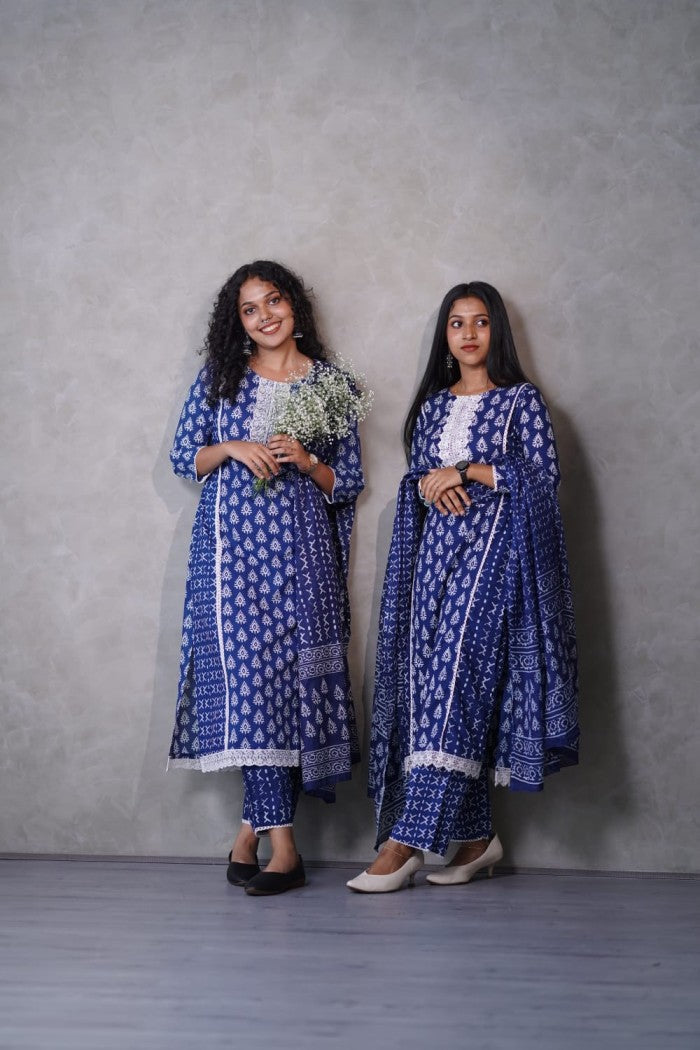Handblock print Indigo three piece set