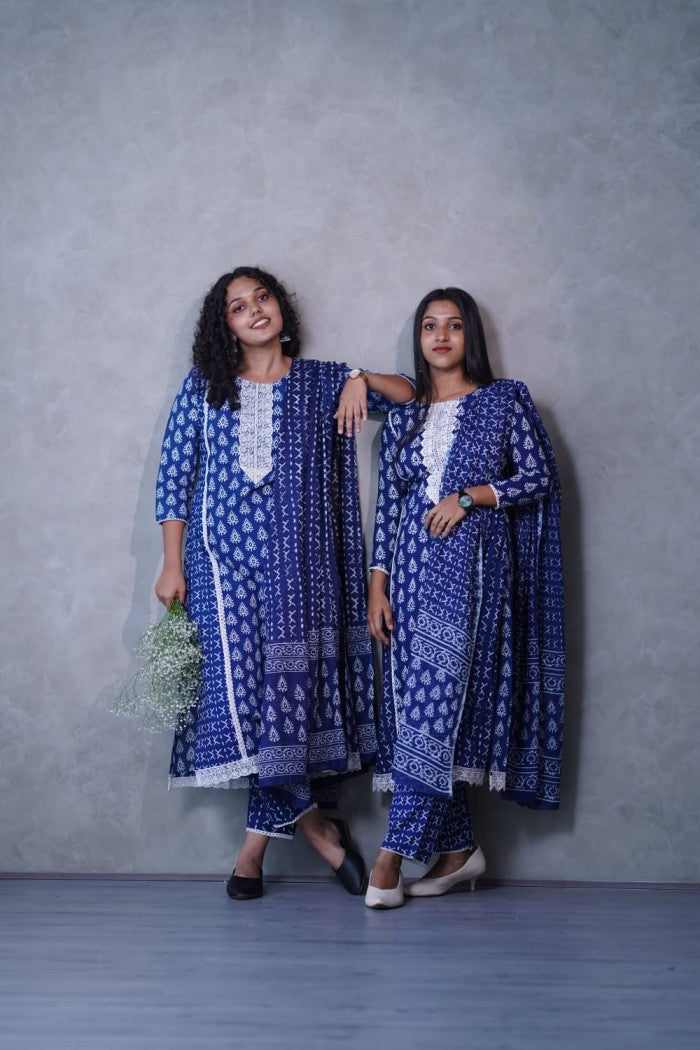 Handblock print Indigo three piece set