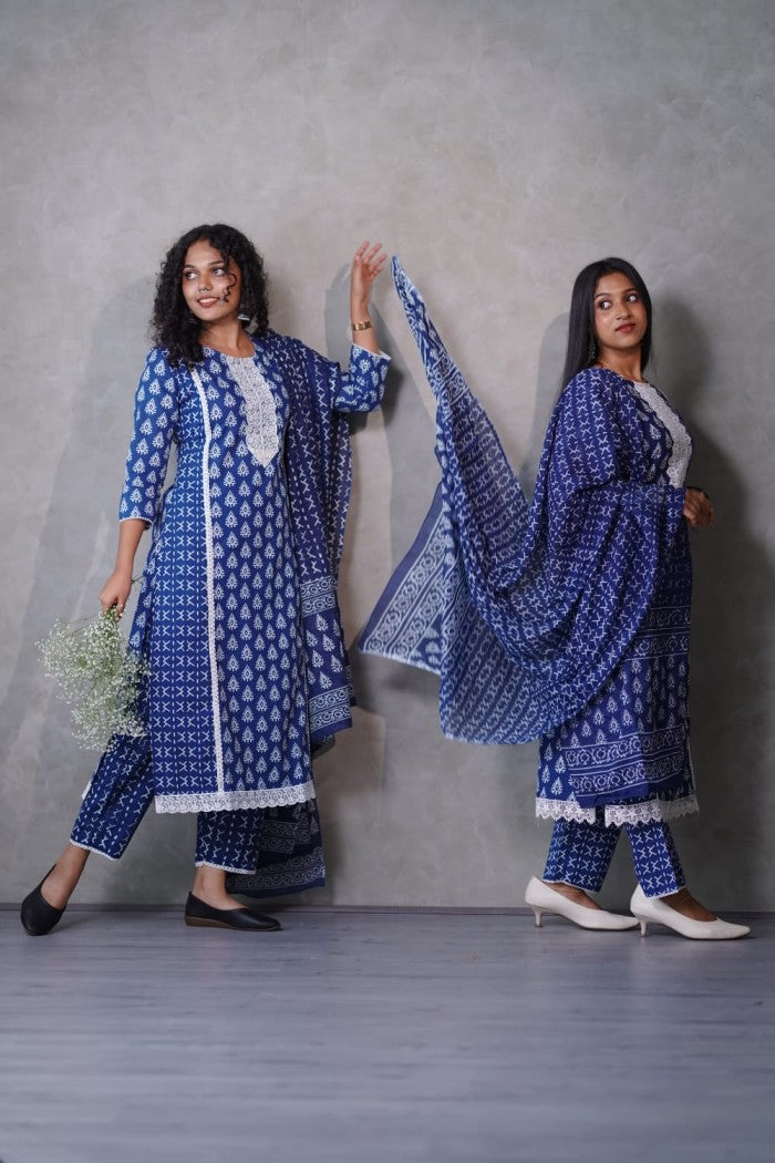Handblock print Indigo three piece set